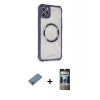 MARSİLYAN™- iPhone 11 Pro Max Kılıf Kutup Modern - Siyah 34D Hayalet Izgaralı Cam + Shine Kamera Lens Koruma Cam - MI