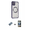 MARSİLYAN™- iPhone 11 Pro Max Kılıf Kutup Modern - Siyah 34D Hayalet Izgaralı Cam + Metal Kamera Lens Koruma Cam - MI