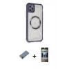 MARSİLYAN™- iPhone 11 Pro Max Kılıf Kutup Modern - Siyah 34D Hayalet Izgaralı Cam + Metal Kamera Lens Koruma Cam - MR