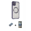 MARSİLYAN™- iPhone 11 Pro Max Kılıf Kutup Modern - Siyah 34D Hayalet Izgaralı Cam + Shine Kamera Lens Koruma Cam - PE