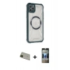 MARSİLYAN™- iPhone 11 Pro Max Kılıf Kutup Modern - Siyah 34D Hayalet Izgaralı Cam + Rainbow Kamera Lens Koruma Cam - YL