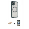MARSİLYAN™- iPhone 11 Pro Max Kılıf Kutup Modern - Siyah 34D Hayalet Izgaralı Cam + Renkli Kamera Lens Koruma Cam - PE