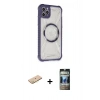 MARSİLYAN™- iPhone 11 Pro Max Kılıf Kutup Modern - Siyah 34D Hayalet Izgaralı Cam + Renkli Kamera Lens Koruma Cam - SI