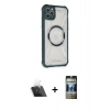 MARSİLYAN™- iPhone 11 Pro Max Kılıf Kutup Modern - Siyah 34D Hayalet Izgaralı Cam + Şeffaf Kamera Lens Koruma Cam