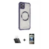 MARSİLYAN™- iPhone 11 Pro Max Kılıf Kutup Modern - Siyah 34D Hayalet Izgaralı Cam + Şeffaf Kamera Lens Koruma Cam
