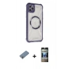 MARSİLYAN™- iPhone 11 Pro Max Kılıf Kutup Modern - Siyah 34D Hayalet Izgaralı Cam + Shine Kamera Lens Koruma Cam - GS