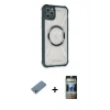 MARSİLYAN™- iPhone 11 Pro Max Kılıf Kutup Modern - Siyah 34D Hayalet Izgaralı Cam + Shine Kamera Lens Koruma Cam - GS