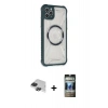 MARSİLYAN™- iPhone 11 Pro Max Kılıf Kutup Modern - Siyah 34D Hayalet Izgaralı Cam + Pers Alüminyum Kamera Lens - SH