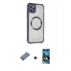 MARSİLYAN™- iPhone 11 Pro Max Kılıf Kutup Modern - Siyah 34D Izgaralı Cam + Metal Kamera Lens Koruma Cam - GS