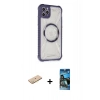 MARSİLYAN™- iPhone 11 Pro Max Kılıf Kutup Modern - Siyah 34D Izgaralı Cam + Renkli Kamera Lens Koruma Cam - SI