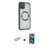 MARSİLYAN™- iPhone 11 Pro Max Kılıf Kutup Modern - Siyah 34D Izgaralı Cam + Renkli Kamera Lens Koruma Cam - SI