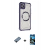 MARSİLYAN™- iPhone 11 Pro Max Kılıf Kutup Modern - Siyah 34D Izgaralı Cam + Metal Kamera Lens Koruma Cam - SH