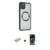 MARSİLYAN™- iPhone 11 Pro Max Kılıf Kutup Modern - Siyah 360 Mat Full Body Arka Koruyucu + Renkli Kamera Lens Koruma Cam - PE