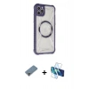 MARSİLYAN™- iPhone 11 Pro Max Kılıf Kutup Modern - Siyah 3D Antistatik Cam Ekran Koruyucu + Metal Kamera Lens Koruma Cam - MR
