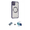 MARSİLYAN™- iPhone 11 Pro Max Kılıf Kutup Modern - Siyah 3D Antistatik Cam Ekran Koruyucu + Pembe Shine Kamera Lens Koruma Cam