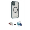 MARSİLYAN™- iPhone 11 Pro Max Kılıf Kutup Modern - Siyah 3D Antistatik Cam Ekran Koruyucu + Pers Alüminyum Kamera Lens - KI