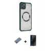 MARSİLYAN™- iPhone 11 Pro Max Kılıf Kutup Modern - Siyah 3D Antistatik Hayalet Cam Ekran Koruyucu + Metal Kamera Lens Koruma Cam - MR