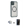 MARSİLYAN™- iPhone 11 Pro Max Kılıf Kutup Modern - Siyah 3D Antistatik Hayalet Cam Ekran Koruyucu + Pers Alüminyum Kamera Lens - LT