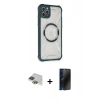 MARSİLYAN™- iPhone 11 Pro Max Kılıf Kutup Modern - Siyah 3D Antistatik Hayalet Cam Ekran Koruyucu + Pers Alüminyum Kamera Lens - YL