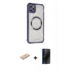 MARSİLYAN™- iPhone 11 Pro Max Kılıf Kutup Modern - Siyah 3D Antistatik Hayalet Cam Ekran Koruyucu + Renkli Kamera Lens Koruma Cam - MI