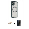 MARSİLYAN™- iPhone 11 Pro Max Kılıf Kutup Modern - Siyah 3D Antistatik Hayalet Cam Ekran Koruyucu + Renkli Kamera Lens Koruma Cam - MI