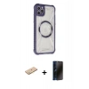 MARSİLYAN™- iPhone 11 Pro Max Kılıf Kutup Modern - Siyah 3D Antistatik Hayalet Cam Ekran Koruyucu + Renkli Kamera Lens Koruma Cam - SI