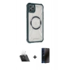 MARSİLYAN™- iPhone 11 Pro Max Kılıf Kutup Modern - Siyah 3D Antistatik Hayalet Cam Ekran Koruyucu + Şeffaf Kamera Lens Koruma Cam