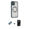 MARSİLYAN™- iPhone 11 Pro Max Kılıf Kutup Modern - Siyah 3D Antistatik Hayalet Cam Ekran Koruyucu + Metal Kamera Lens Koruma Cam - SH