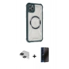 MARSİLYAN™- iPhone 11 Pro Max Kılıf Kutup Modern - Siyah 3D Antistatik Hayalet Cam Ekran Koruyucu + Pers Alüminyum Kamera Lens - SH