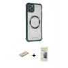 MARSİLYAN™- iPhone 11 Pro Max Kılıf Kutup Modern - Siyah 6D Mat Seramik Hayalet Nano Ekran Koruyucu + Yeşil Renkli Kamera Lens Koruma Cam