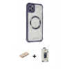 MARSİLYAN™- iPhone 11 Pro Max Kılıf Kutup Modern - Siyah Bilvis Hayalet Cam Ekran Koruyucu + Renkli Kamera Lens Koruma Cam - MI