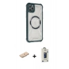 MARSİLYAN™- iPhone 11 Pro Max Kılıf Kutup Modern - Siyah Bilvis Hayalet Cam Ekran Koruyucu + Renkli Kamera Lens Koruma Cam - MI