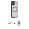 MARSİLYAN™- iPhone 11 Pro Max Kılıf Kutup Modern - Siyah Bilvis Hayalet Cam Ekran Koruyucu + Renkli Kamera Lens Koruma Cam - YL