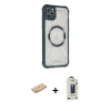 MARSİLYAN™- iPhone 11 Pro Max Kılıf Kutup Modern - Siyah Bilvis Hayalet Cam Ekran Koruyucu + Renkli Kamera Lens Koruma Cam - PE