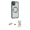 MARSİLYAN™- iPhone 11 Pro Max Kılıf Kutup Modern - Siyah Mat Seramik Nano Ekran Koruyucu + Pembe Renkli Kamera Lens Koruma Cam