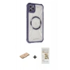 MARSİLYAN™- iPhone 11 Pro Max Kılıf Kutup Modern - Siyah Mat Seramik Nano Ekran Koruyucu + Pembe Renkli Kamera Lens Koruma Cam