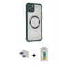 MARSİLYAN™- iPhone 11 Pro Max Kılıf Kutup Modern - Siyah Polymer Nano Ekran Koruyucu + Lacivert Pers Alüminyum Kamera Lens