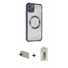 MARSİLYAN™- iPhone 11 Pro Max Kılıf Kutup Modern - Siyah Polymer Nano Ekran Koruyucu + Rainbow Kamera Lens Koruma Cam - YL