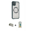 MARSİLYAN™- iPhone 11 Pro Max Kılıf Kutup Modern - Siyah Polymer Nano Ekran Koruyucu + Rainbow Kamera Lens Koruma Cam - YL