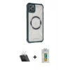 MARSİLYAN™- iPhone 11 Pro Max Kılıf Kutup Modern - Siyah Polymer Nano Ekran Koruyucu + Kamera Lens Koruma Cam - SF