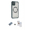 MARSİLYAN™- iPhone 11 Pro Max Kılıf Kutup Modern - Siyah Seramik Nano Ekran Koruyucu + Gökkuşağı Shine Kamera Lens Koruma Cam