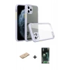 MARSİLYAN™- iPhone 11 Pro Max Kılıf Nova Asil Özel Seri - Şeffaf 360 Full Body Arka Koruyucu + Renkli Kamera Lens Koruma Cam - SI
