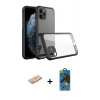 MARSİLYAN™- iPhone 11 Pro Max Kılıf Nova Asil Özel Seri - Siyah 18D Cam Ekran Koruyucu + Renkli Kamera Lens Koruma Cam - PE
