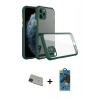 MARSİLYAN™- iPhone 11 Pro Max Kılıf Nova Asil Özel Seri - Siyah 18D Cam Ekran Koruyucu + Yeşil Rainbow Kamera Lens Koruma Cam