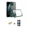 MARSİLYAN™- iPhone 11 Pro Max Kılıf Nova Asil Özel Seri - Siyah 34D Hayalet Izgaralı Cam + Renkli Kamera Lens Koruma Cam - PE