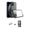 MARSİLYAN™- iPhone 11 Pro Max Kılıf Nova Asil Özel Seri - Siyah 34D Hayalet Izgaralı Cam + Renkli Kamera Lens Koruma Cam - MI