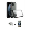 MARSİLYAN™- iPhone 11 Pro Max Kılıf Nova Asil Özel Seri - Siyah 34D Hayalet Izgaralı Cam + Pers Alüminyum Kamera Lens - YL