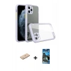MARSİLYAN™- iPhone 11 Pro Max Kılıf Nova Asil Özel Seri - Siyah 34D Izgaralı Cam + Mavi Renkli Kamera Lens Koruma Cam