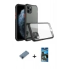 MARSİLYAN™- iPhone 11 Pro Max Kılıf Nova Asil Özel Seri - Siyah 34D Izgaralı Cam + Metal Kamera Lens Koruma Cam - MI