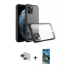 MARSİLYAN™- iPhone 11 Pro Max Kılıf Nova Asil Özel Seri - Siyah 34D Izgaralı Cam + Siyah Pers Alüminyum Kamera Lens